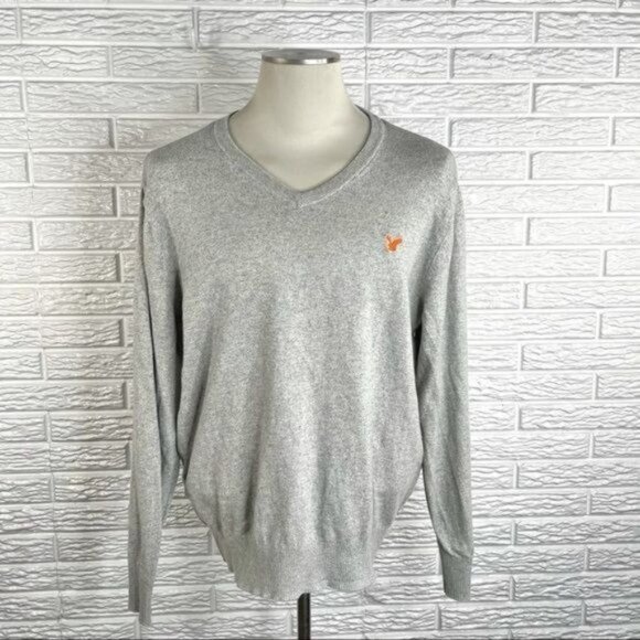American Eagle Outfitters Classic Fit V-Neck Sweater Grey Orange Size XL - Picture 1 of 6